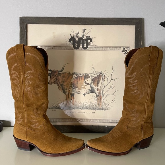 Tecovas Shoes - Tecovas Suede Western Heeled Boots in Tan